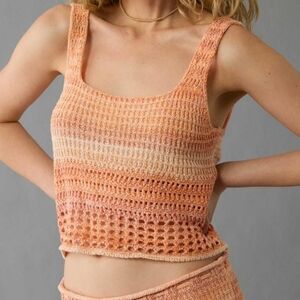AMERICAN EAGLE Space Dyed Cropped Crochet Tank Top